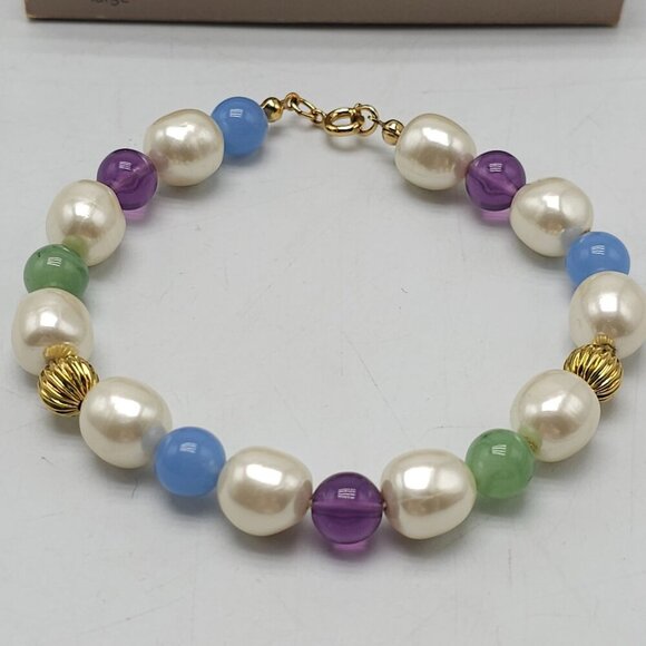 Faux Pearls Avon Bracelet Impressionistic Pastels 1986 Vintage Purple Blue 8.5 - Picture 3 of 4